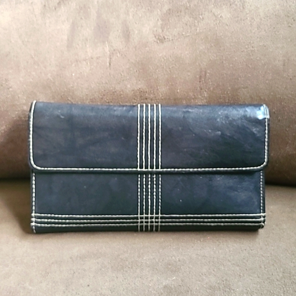 Top Grain Leather Wallet  No Brand EUC white stitching
